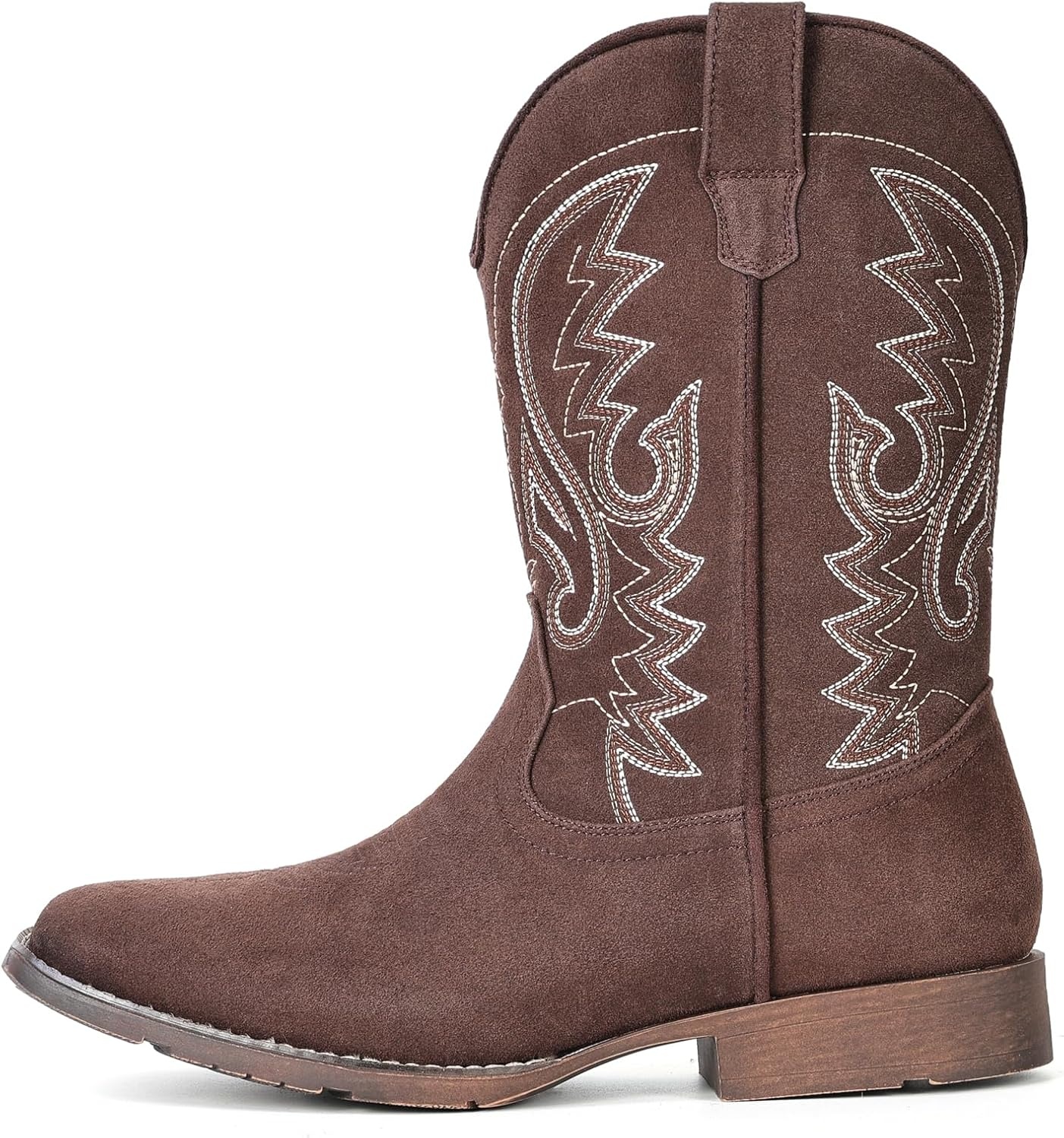 image:imageIUV Cowboy Boots For Men Suede Square Toe Western Boots Pull On Classic Embroidered BootSuede Coffee