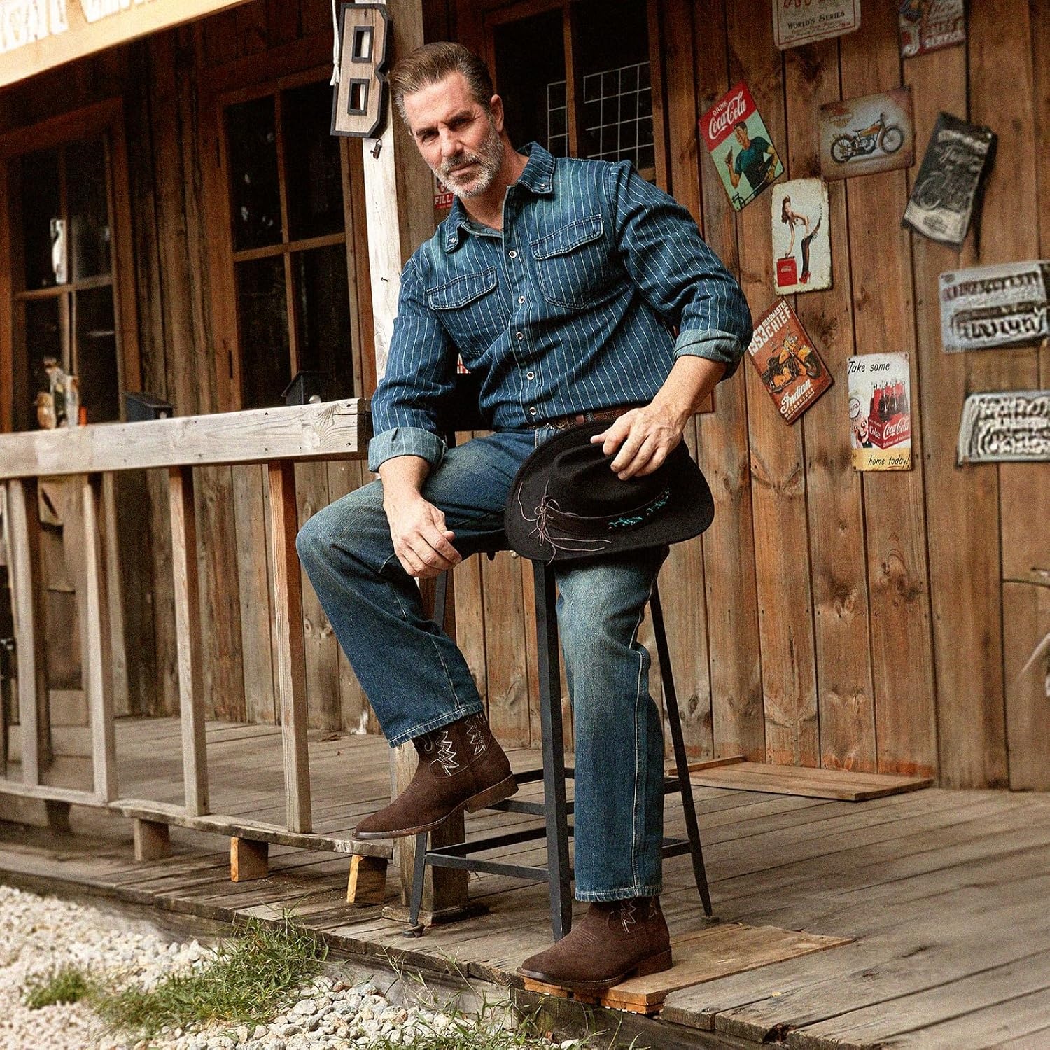 image:imageIUV Cowboy Boots For Men Suede Square Toe Western Boots Pull On Classic Embroidered BootSuede Coffee