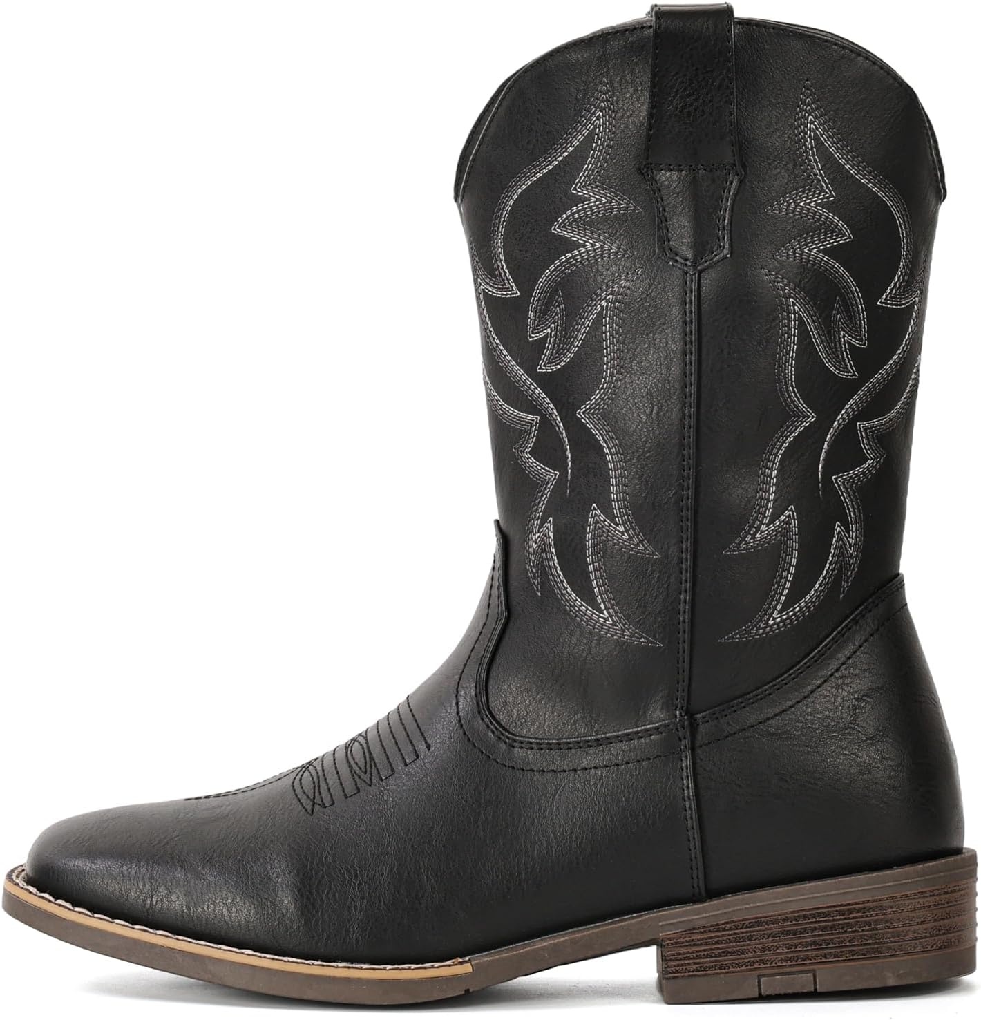 image:imageIUV Cowboy Boots For Men Wide Square ToeSlipResistant Western Boots with Embroidered Detail Easy PullOn DesignBlack
