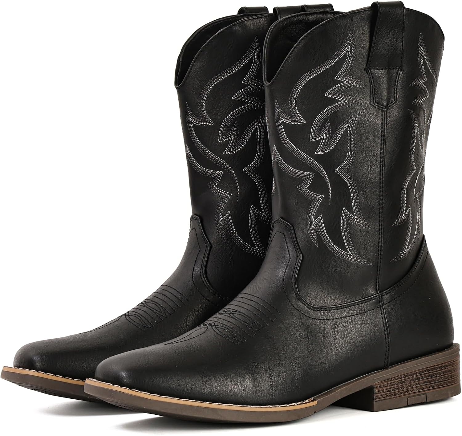 image:imageIUV Cowboy Boots For Men Wide Square ToeSlipResistant Western Boots with Embroidered Detail Easy PullOn DesignBlack