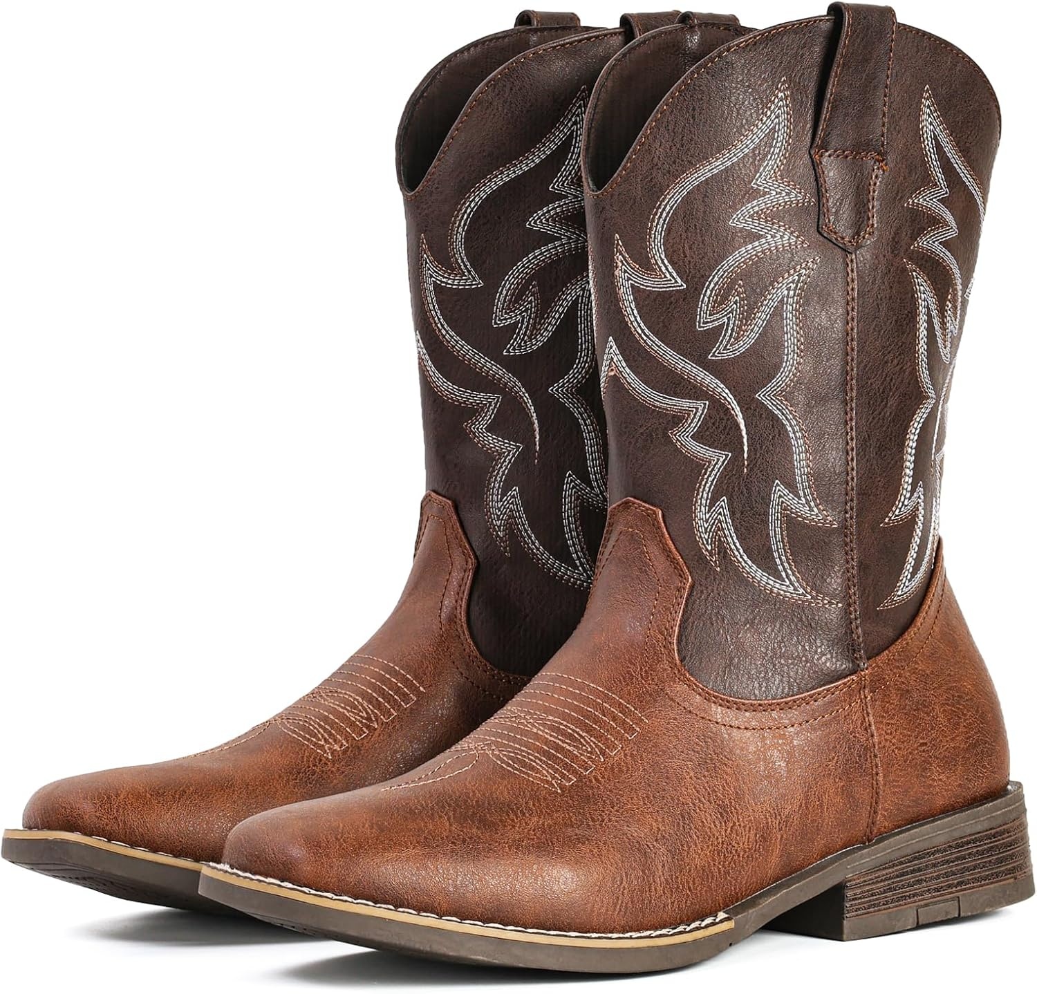 image:imageIUV Cowboy Boots For Men Wide Square ToeSlipResistant Western Boots with Embroidered Detail Easy PullOn DesignBrown