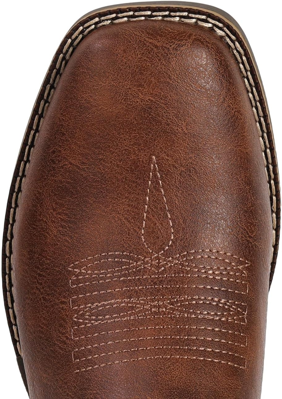 image:imageIUV Cowboy Boots For Men Wide Square ToeSlipResistant Western Boots with Embroidered Detail Easy PullOn DesignBrown