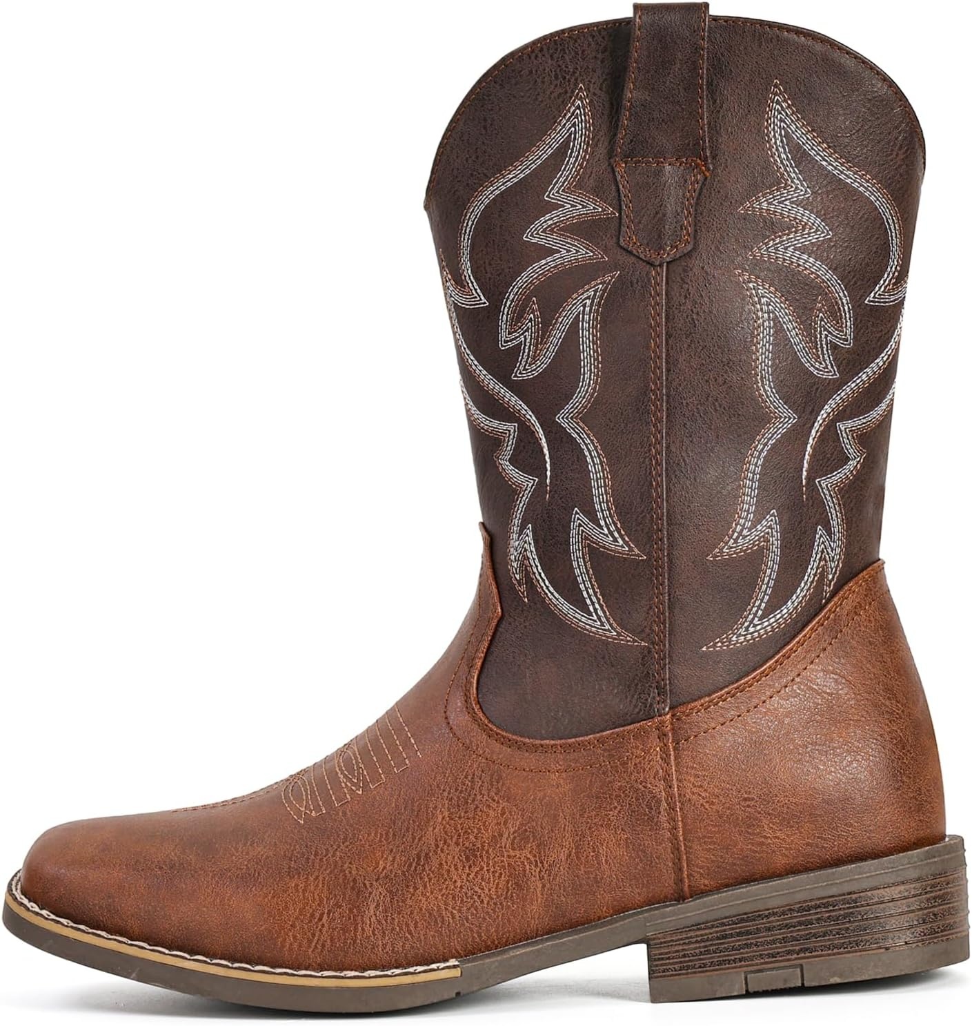 image:imageIUV Cowboy Boots For Men Wide Square ToeSlipResistant Western Boots with Embroidered Detail Easy PullOn DesignBrown