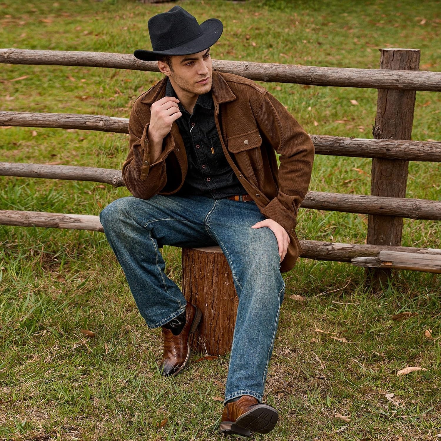 image:imageIUV Cowboy Boots Men Square Toe Western Boots Durable Classic Embroidered boot Pull On Slip Resistant Boot