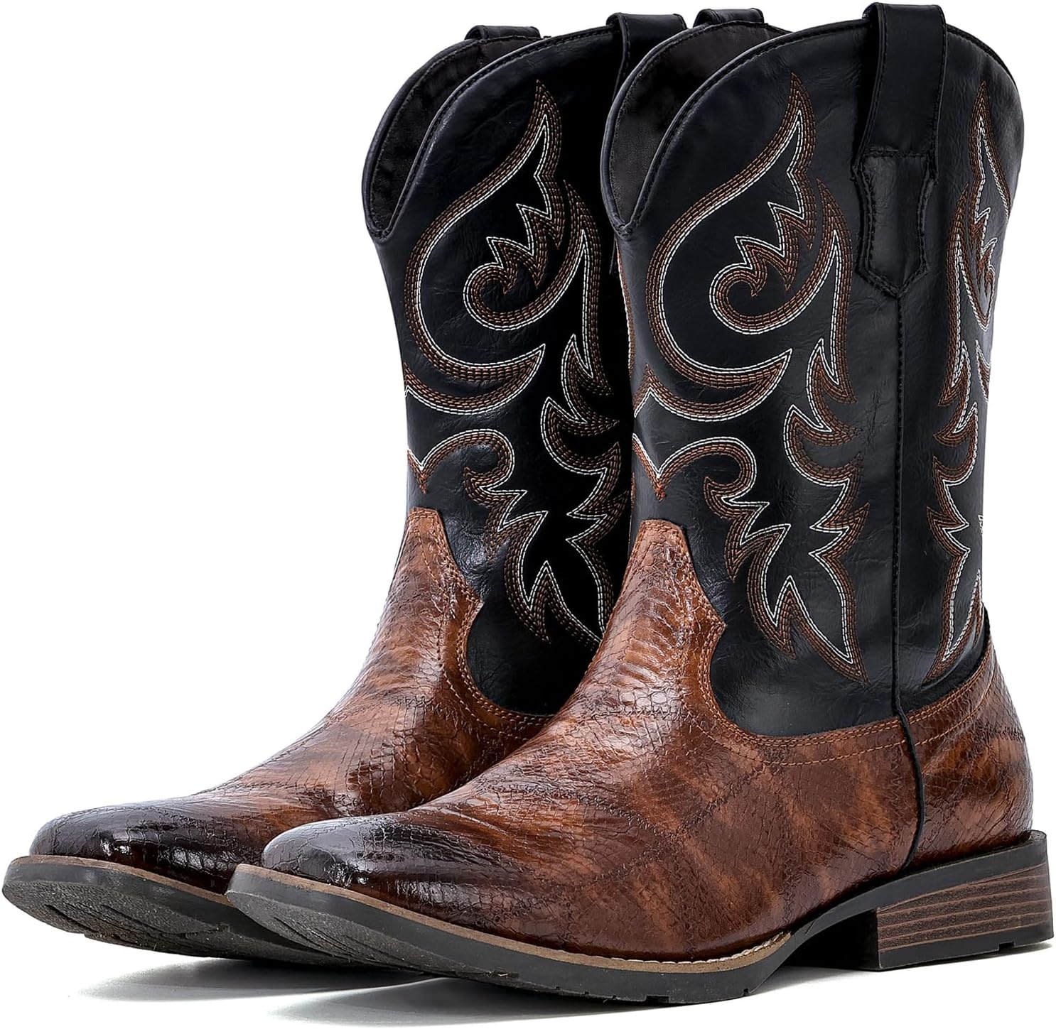 image:imageIUV Cowboy Boots Men Square Toe Western Boots Durable Classic Embroidered boot Pull On Slip Resistant Boot