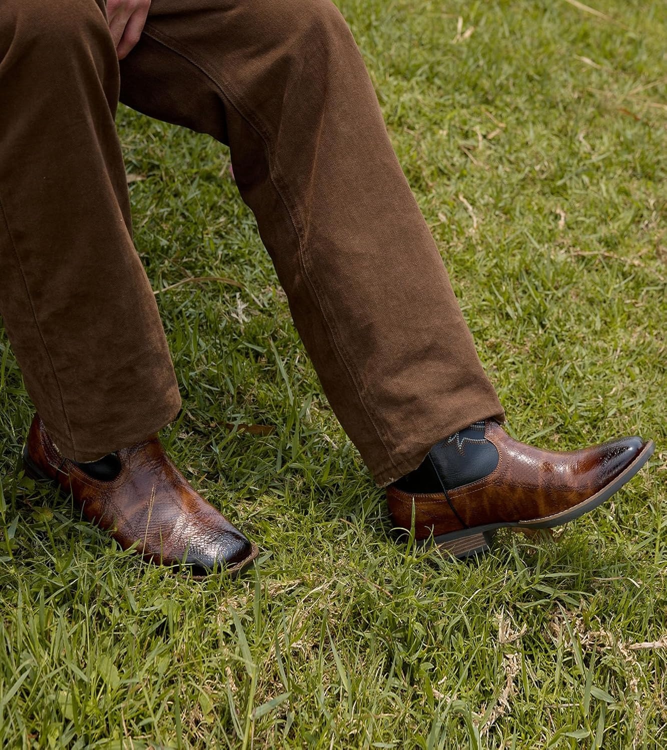image:imageIUV Cowboy Boots Men Square Toe Western Boots Pull On Durable Classic Embroidered bootBlack