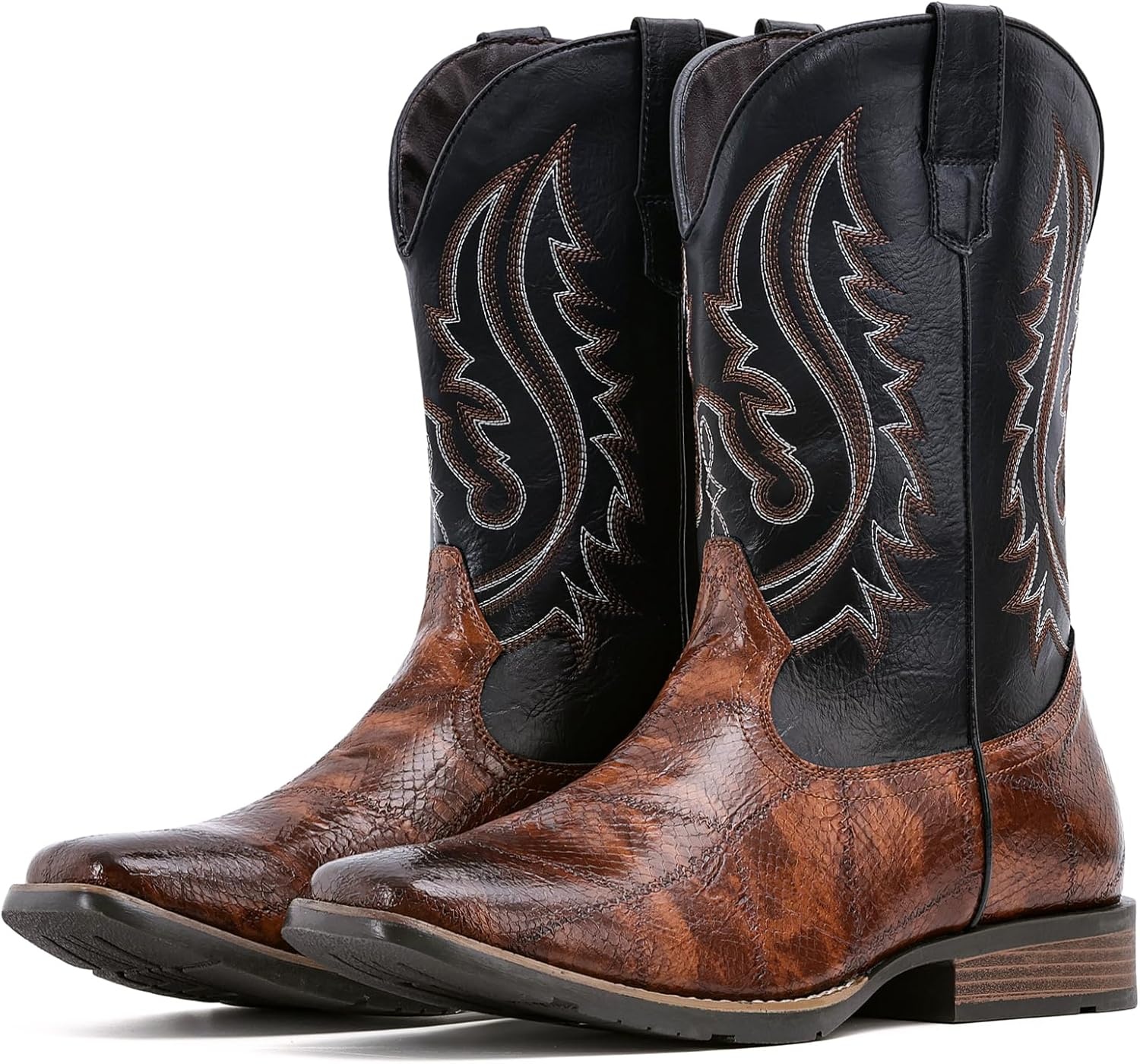 image:imageIUV Cowboy Boots Men Square Toe Western Boots Pull On Durable Classic Embroidered bootBlack