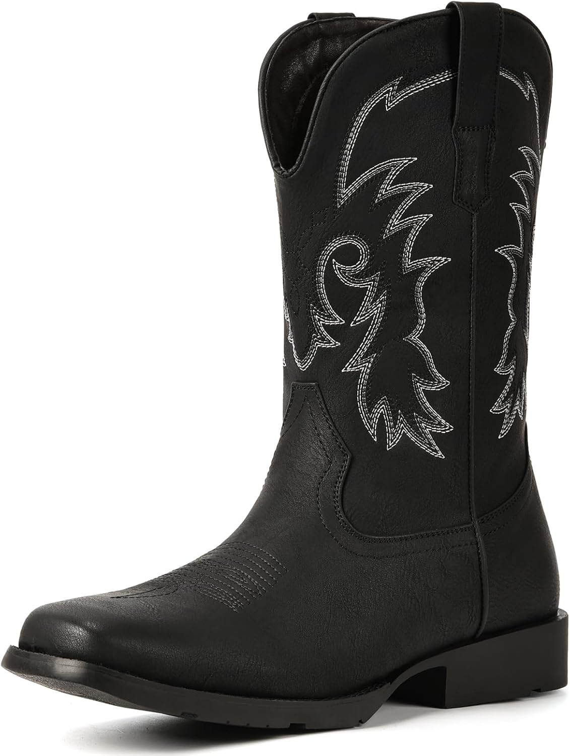image:imageIUV Cowboy Boots for Men Square Toe PullOn Western Boots with Classic Embroidery Slip amp Oil Resistant Outsole Durable Heel for Stylish Casual and Country WearBlack
