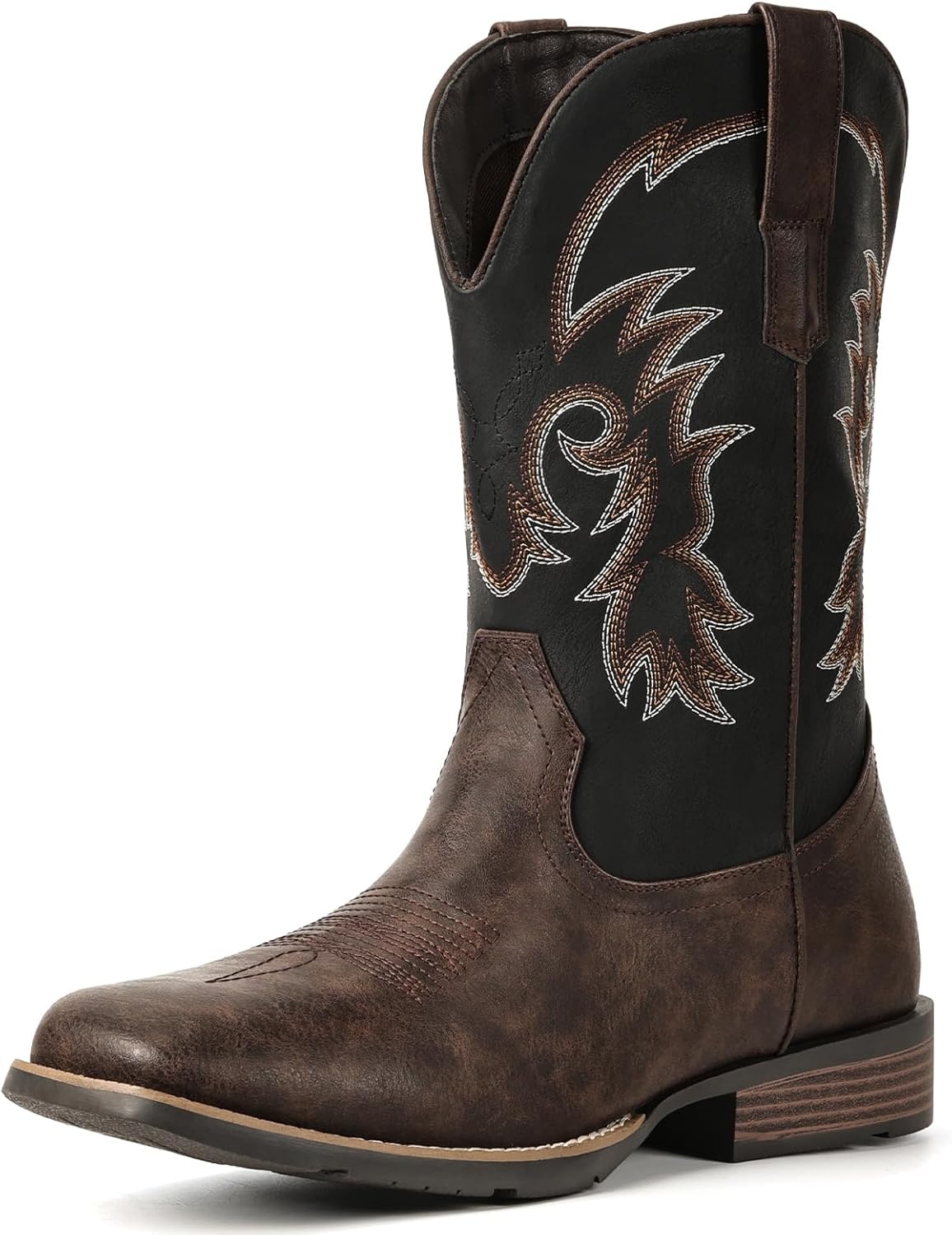 image:imageIUV Cowboy Boots for Men Square Toe PullOn Western Boots with Classic Embroidery Slip amp Oil Resistant Outsole Durable Heel for Stylish Casual and Country WearDark Brown