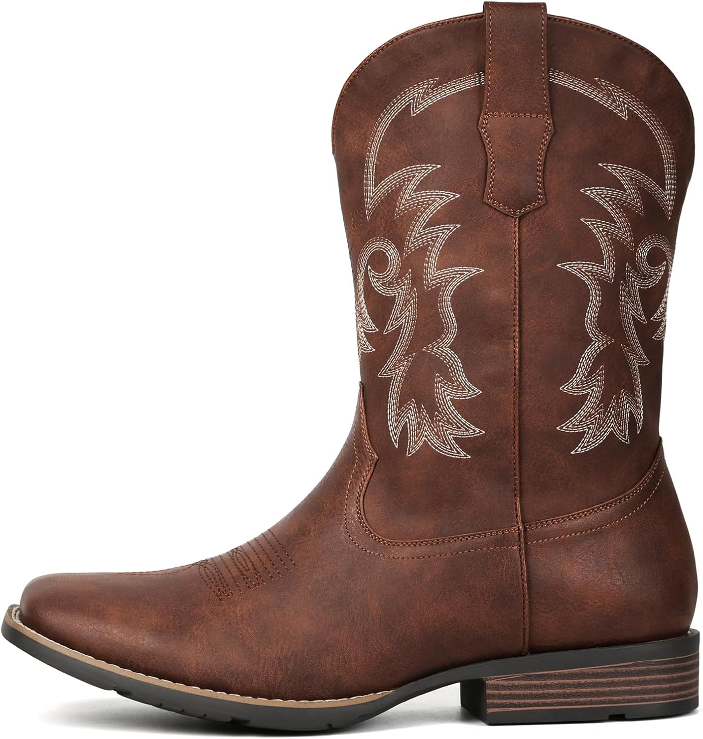 image:imageIUV Cowboy Boots for Men Square Toe PullOn Western Boots with Classic Embroidery Slip amp Oil Resistant Outsole Durable Heel for Stylish Casual and Country WearRedBrown