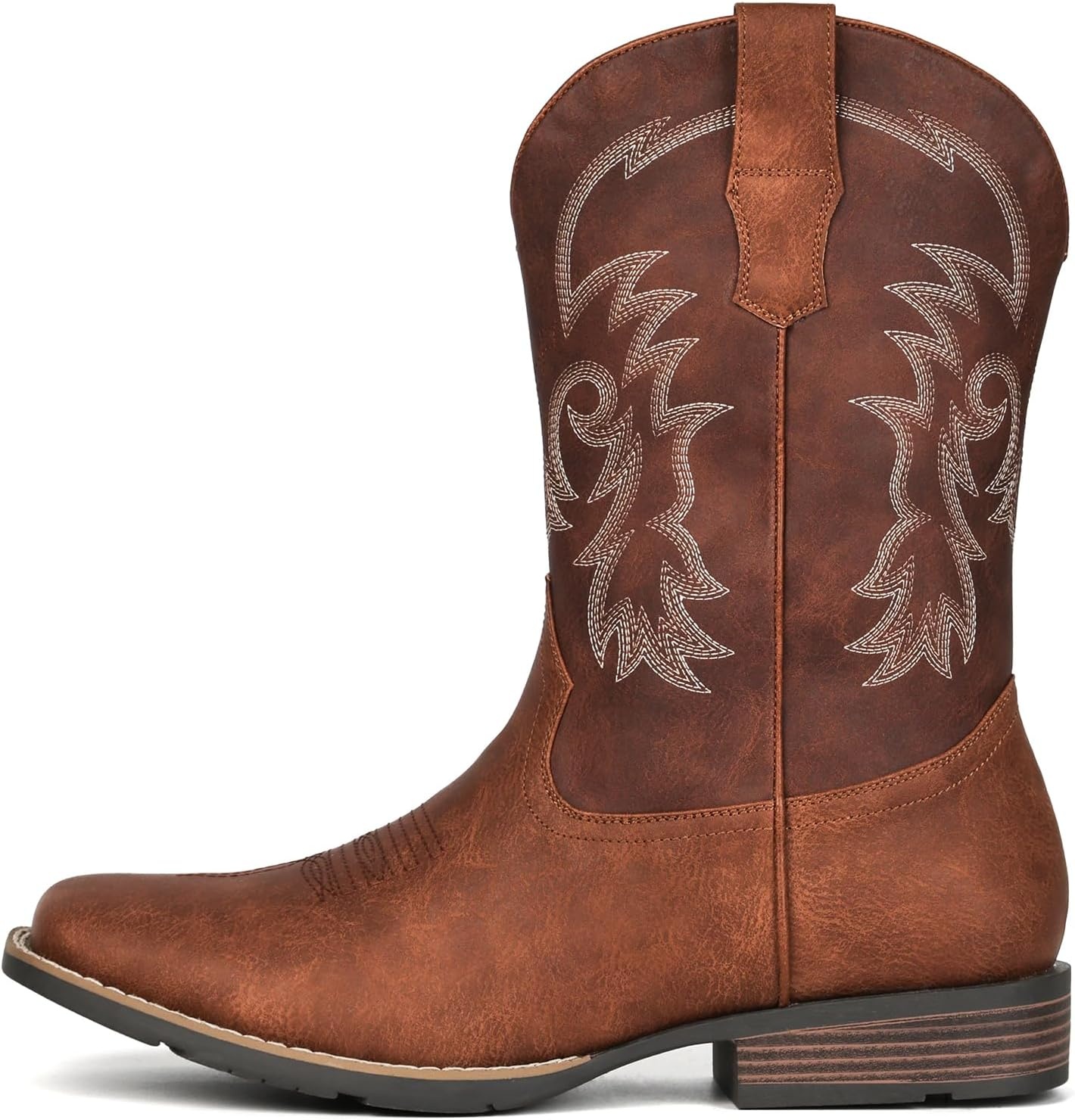 image:imageIUV Cowboy Boots for Men Square Toe PullOn Western Boots with Classic Embroidery Slip amp Oil Resistant Outsole Durable Heel for Stylish Casual and Country WearBrown