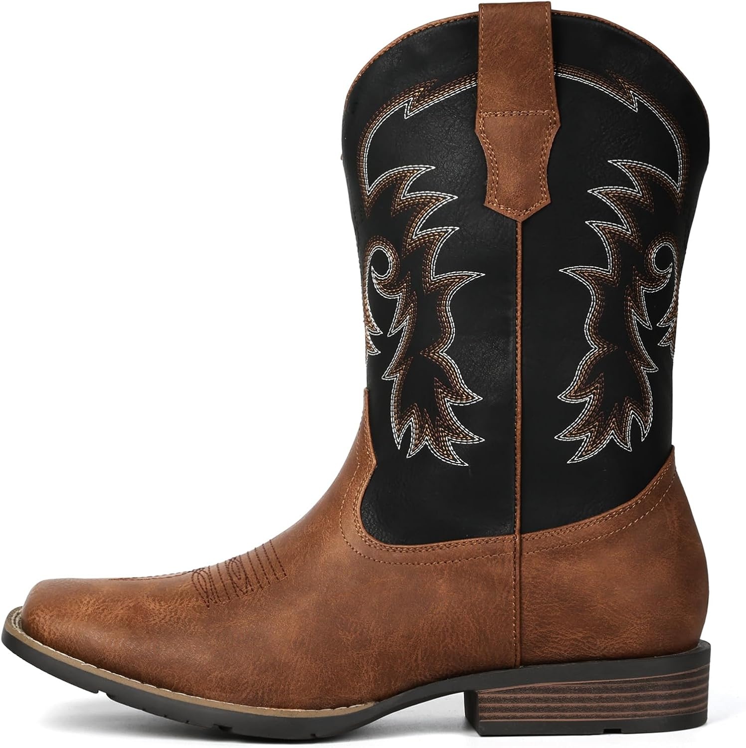 image:imageIUV Cowboy Boots for Men Square Toe PullOn Western Boots with Classic Embroidery Slip amp Oil Resistant Outsole Durable Heel for Stylish Casual and Country WearBlack Brown