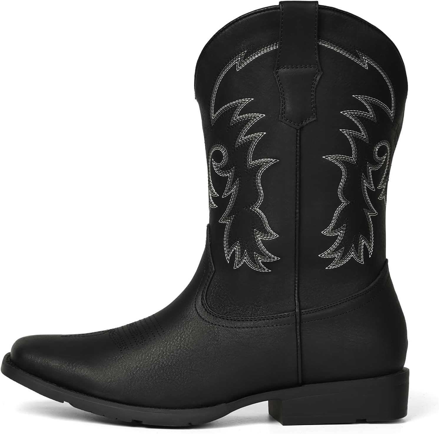 image:imageIUV Cowboy Boots for Men Square Toe PullOn Western Boots with Classic Embroidery Slip amp Oil Resistant Outsole Durable Heel for Stylish Casual and Country WearBlack