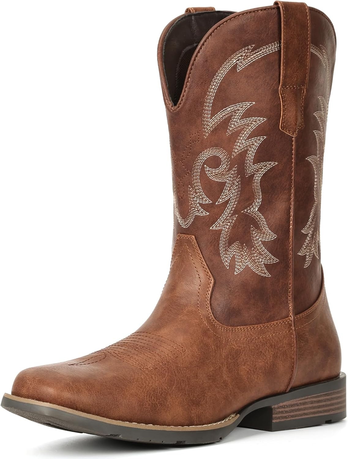 image:imageIUV Cowboy Boots for Men Square Toe PullOn Western Boots with Classic Embroidery Slip amp Oil Resistant Outsole Durable Heel for Stylish Casual and Country WearBrown