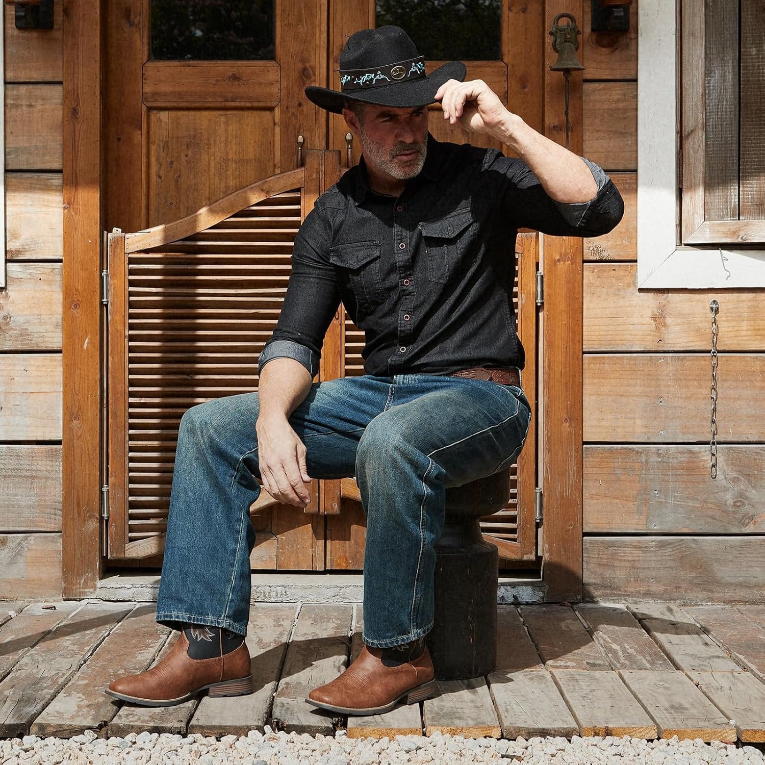 image:imageIUV Cowboy Boots for Men Square Toe PullOn Western Boots with Classic Embroidery Slip amp Oil Resistant Outsole Durable Heel for Stylish Casual and Country WearBlack Brown