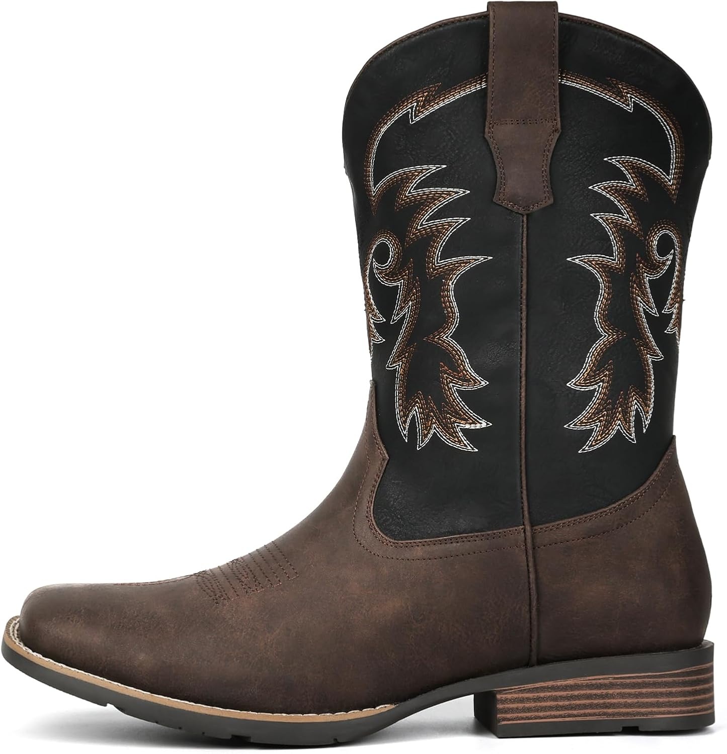 image:imageIUV Cowboy Boots for Men Square Toe PullOn Western Boots with Classic Embroidery Slip amp Oil Resistant Outsole Durable Heel for Stylish Casual and Country WearDark Brown