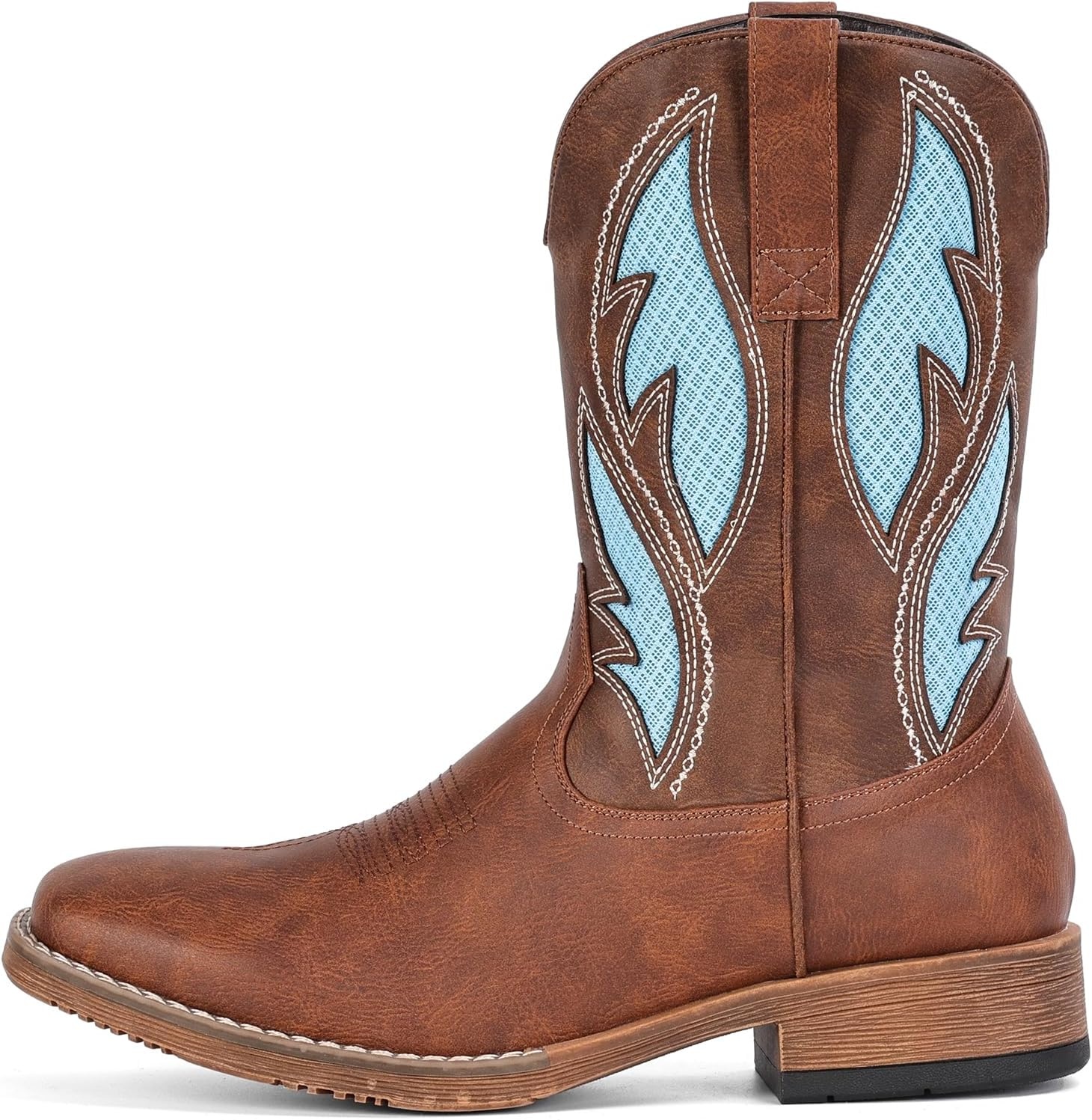 image:imageIUV Cowboy Boots for Men Square Toe Retro Western Boots with Breathable Embroidery Pull On Durable Country BootBrown
