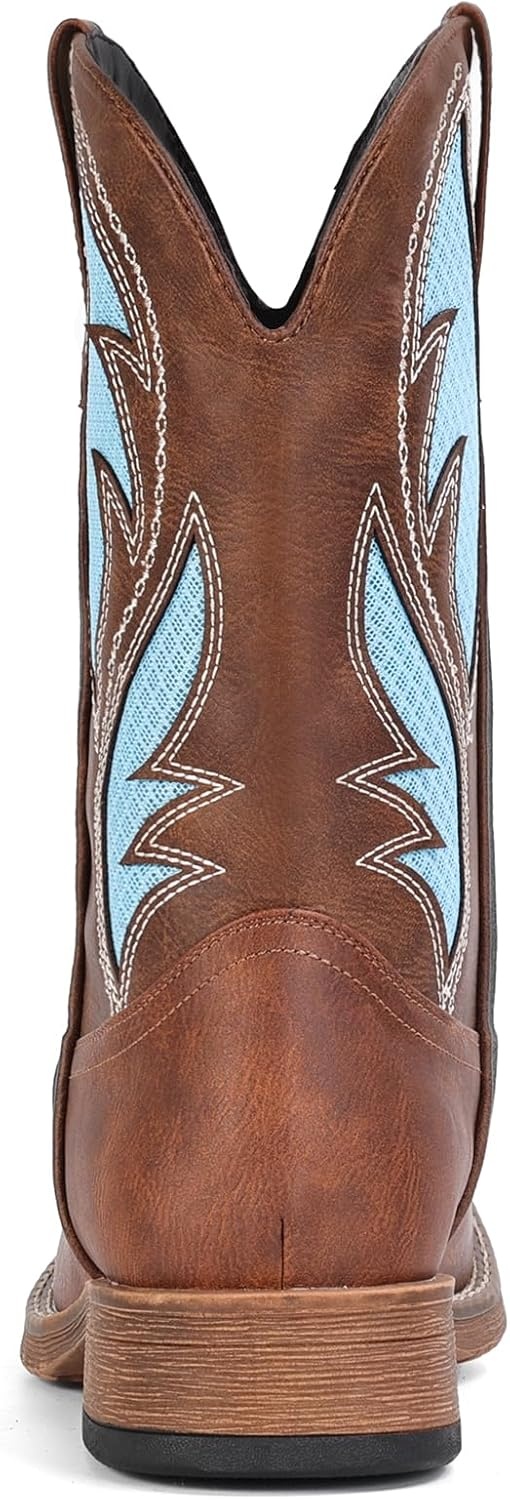 image:imageIUV Cowboy Boots for Men Square Toe Retro Western Boots with Breathable Embroidery Pull On Durable Country BootBrown
