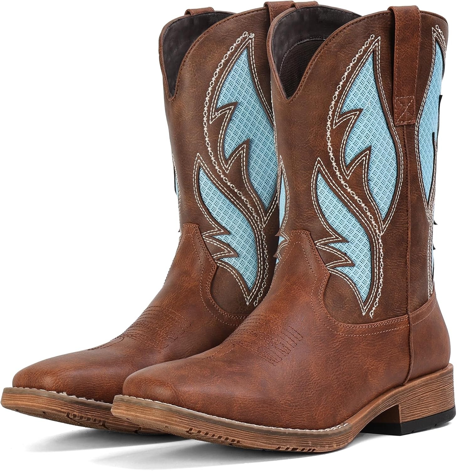 image:imageIUV Cowboy Boots for Men Square Toe Retro Western Boots with Breathable Embroidery Pull On Durable Country BootBrown