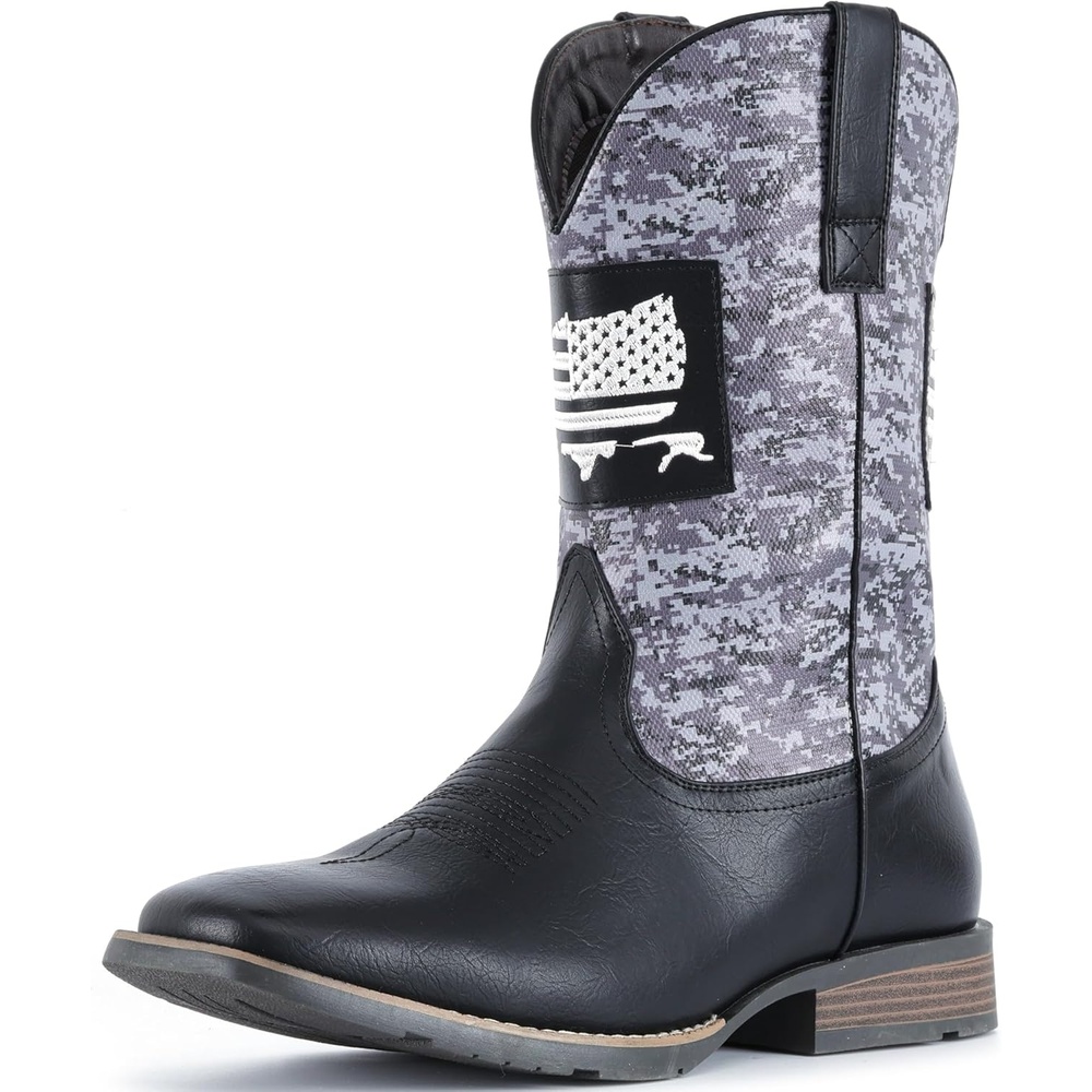 image:imageIUV Cowboy Boots For Men Square Toe Western Boot Durable Classic Fashionable Embroidered Pull On Slip Resistant BootsBlack