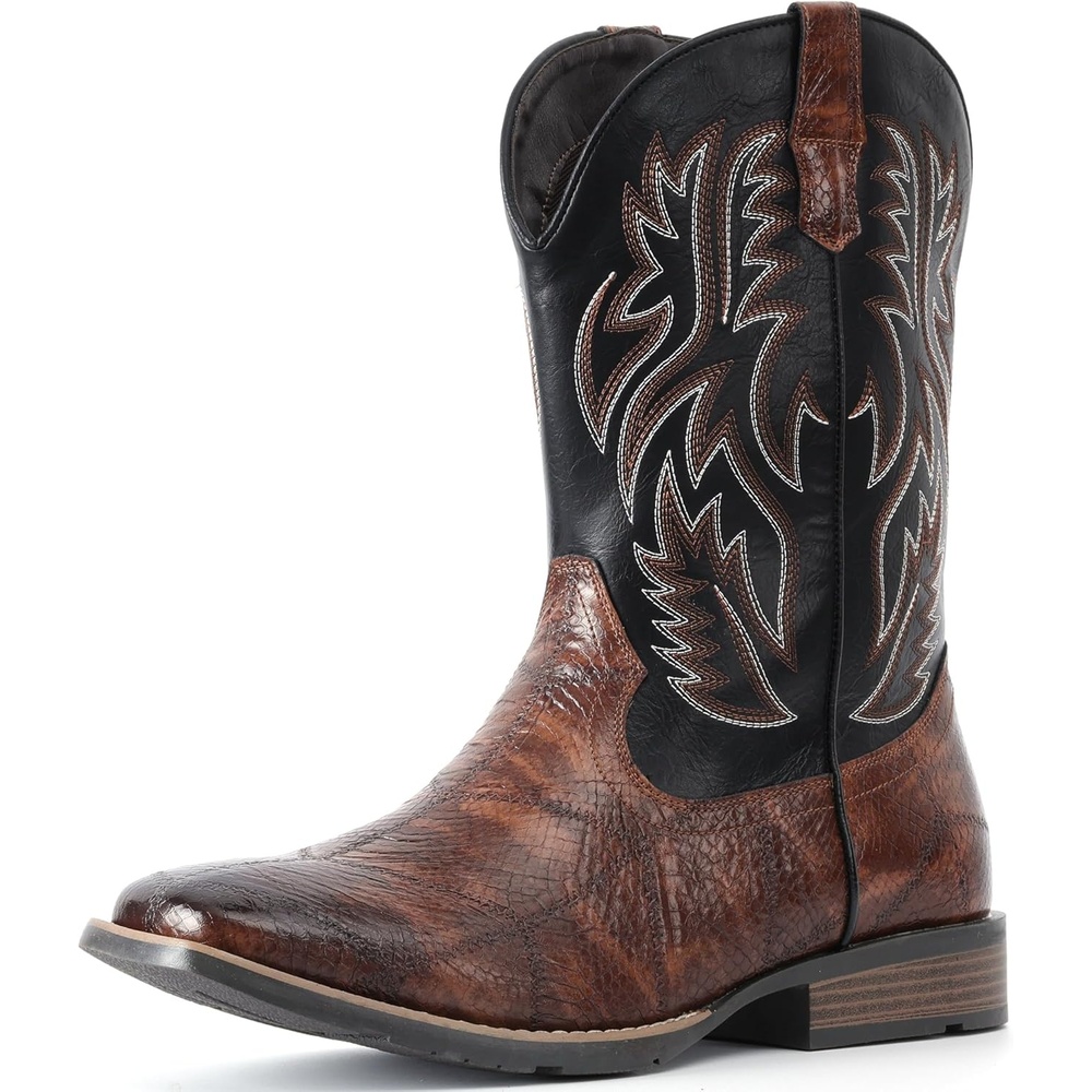 image:imageIUV Cowboy Boots For Men Square Toe Western Retro Boot Durable Classic Fashionable Embroidered Pull On Slip Resistant BootsBlack