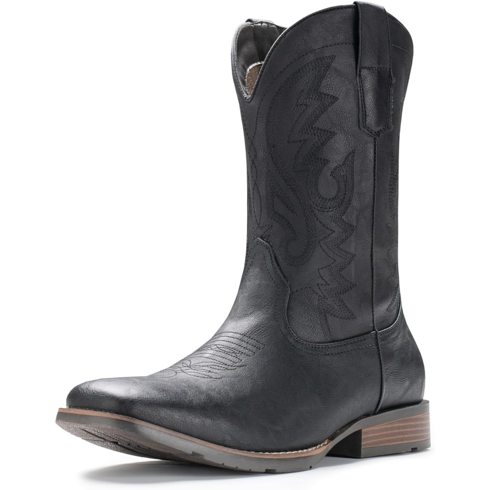 image:imageIUV Cowboy Boots For Men Suede Square Toe Western Boots Pull On Classic Embroidered BootBlack