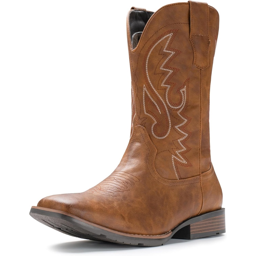 image:imageIUV Cowboy Boots For Men Suede Square Toe Western Boots Pull On Classic Embroidered BootBrown