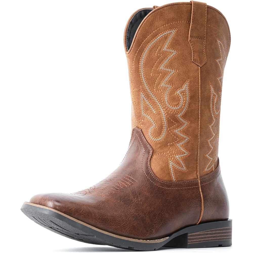 image:imageIUV Cowboy Boots For Men Suede Square Toe Western Boots Pull On Classic Embroidered BootYellow Brown