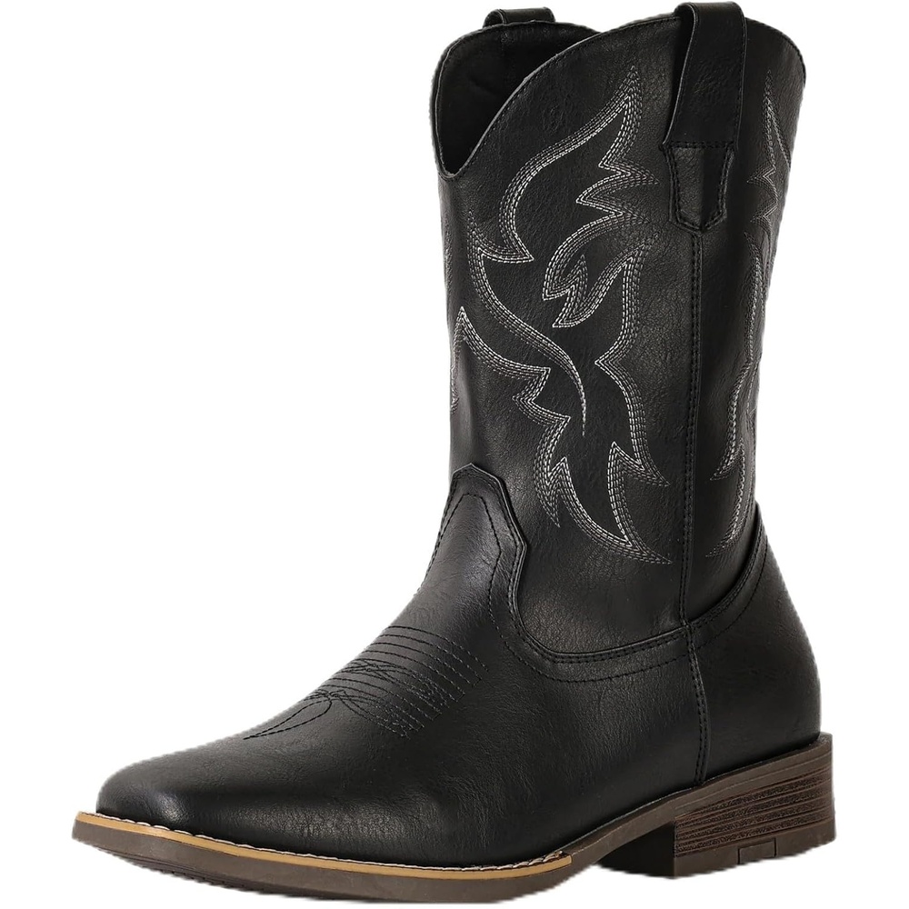 image:imageIUV Cowboy Boots For Men Wide Square ToeSlipResistant Western Boots with Embroidered Detail Easy PullOn DesignBlack