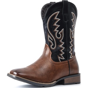 image:imageIUV Cowboy Boots For Men Suede Square Toe Western Boots Pull On Classic Embroidered BootBlack Brown