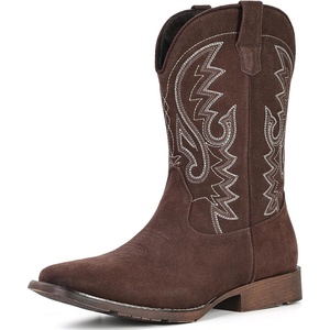 image:imageIUV Cowboy Boots For Men Suede Square Toe Western Boots Pull On Classic Embroidered BootSuede Coffee
