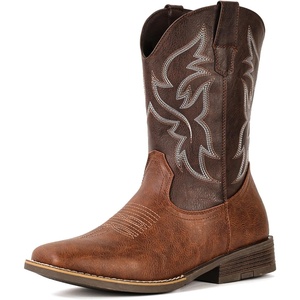 image:imageIUV Cowboy Boots For Men Wide Square ToeSlipResistant Western Boots with Embroidered Detail Easy PullOn DesignBrown