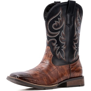image:imageIUV Cowboy Boots Men Square Toe Western Boots Durable Classic Embroidered boot Pull On Slip Resistant Boot