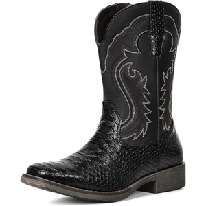 image:imageIUV Cowboy Boots for Men Faux Snake Skin Embroidered Western Boots Slip Resistant Square Toe Pull on Mid Calf Cowboy BootBlack