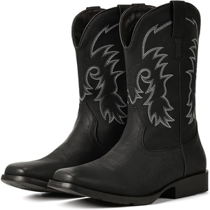 image:imageIUV Cowboy Boots for Men Square Toe PullOn Western Boots with Classic Embroidery Slip amp Oil Resistant Outsole Durable Heel for Stylish Casual and Country WearBlack