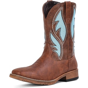 image:imageIUV Cowboy Boots for Men Square Toe Retro Western Boots with Breathable Embroidery Pull On Durable Country BootBrown