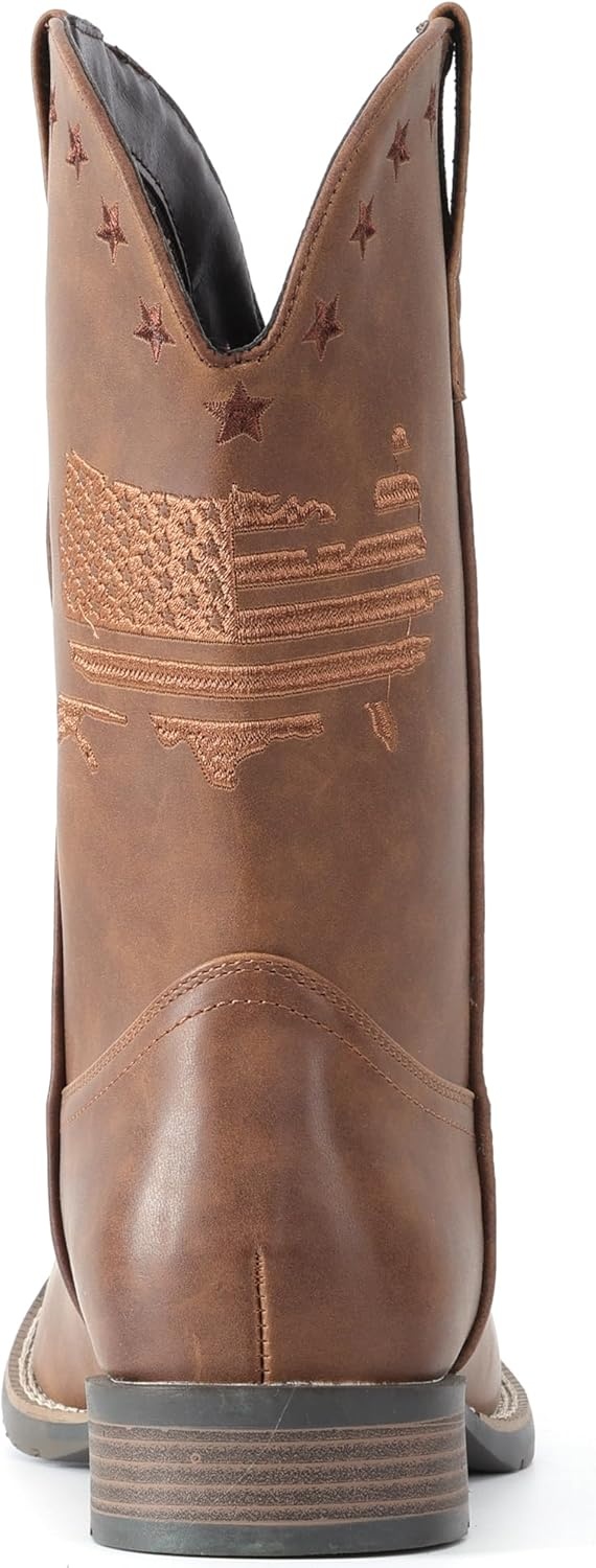 image:imageIUV Cowboy Boots For Men Square Toe Western Retro Boot Durable Classic Fashionable Embroidered Pull On Slip Resistant BootsBrown
