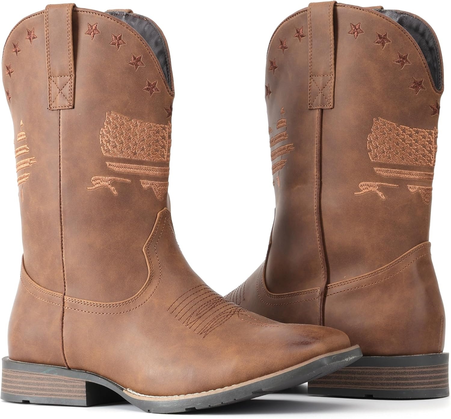 image:imageIUV Cowboy Boots For Men Square Toe Western Retro Boot Durable Classic Fashionable Embroidered Pull On Slip Resistant BootsBrown