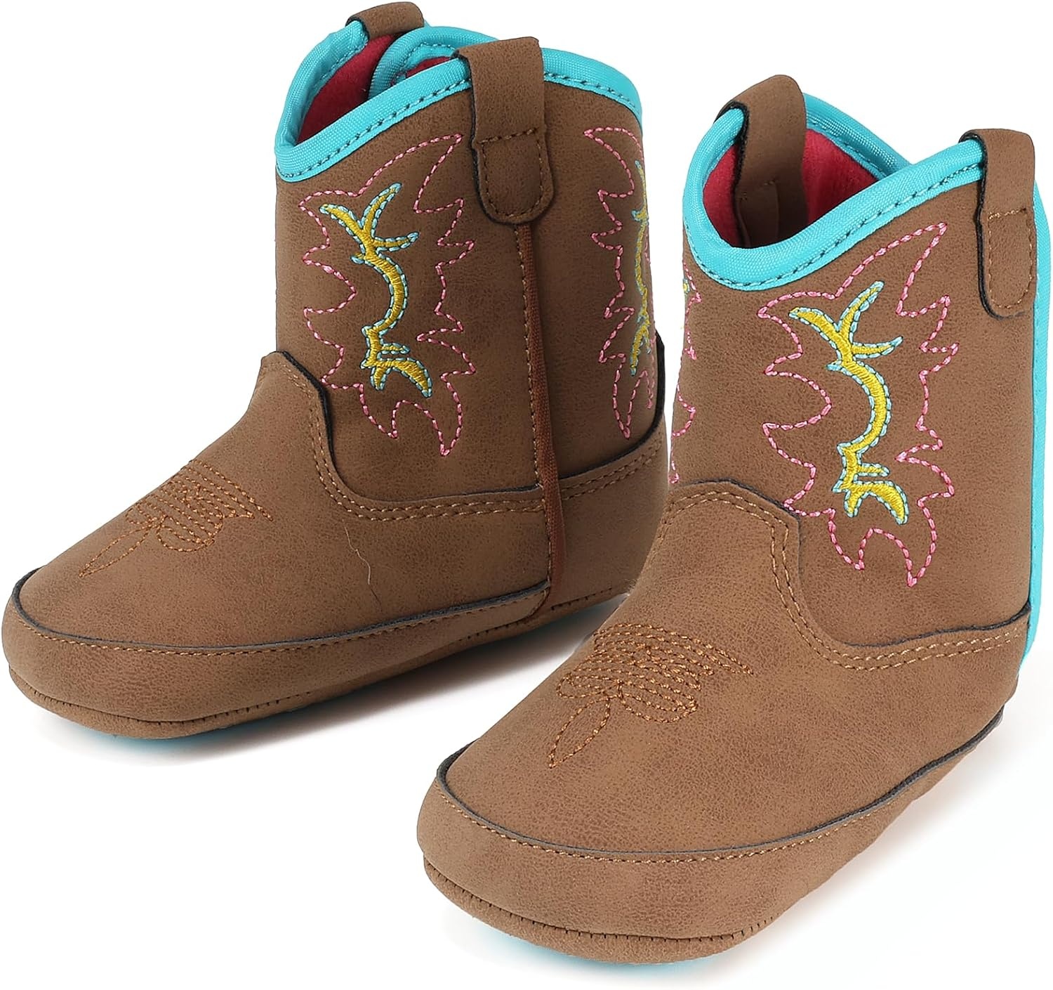 image:imageIUV Baby Boy Cowboy Boots Soft Bottom Infant Newborn Cowgirl Boots NonSlip Booties Cozy Easy to Put onBrown