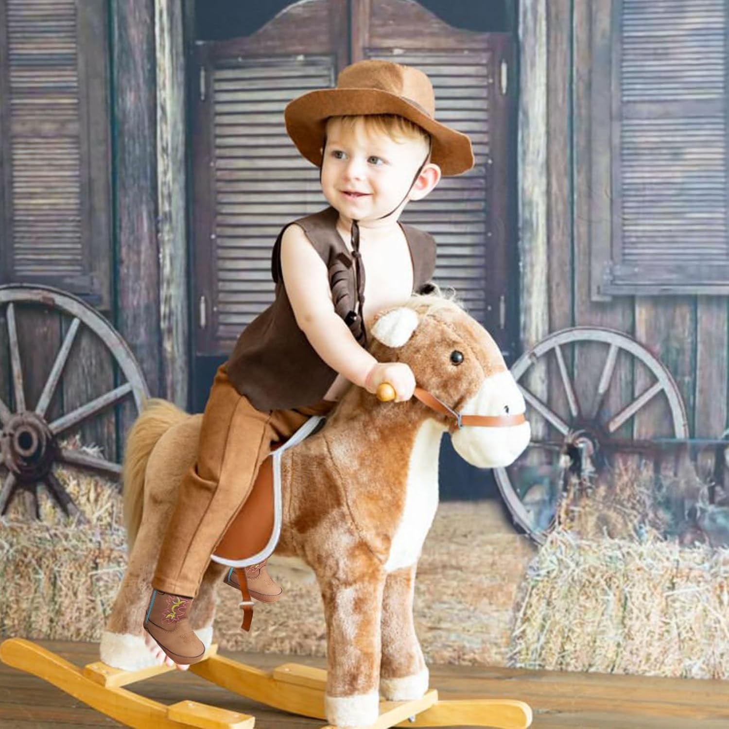image:imageIUV Baby Boy Cowboy Boots Soft Bottom Infant Newborn Cowgirl Boots NonSlip Booties Cozy Easy to Put onBrown
