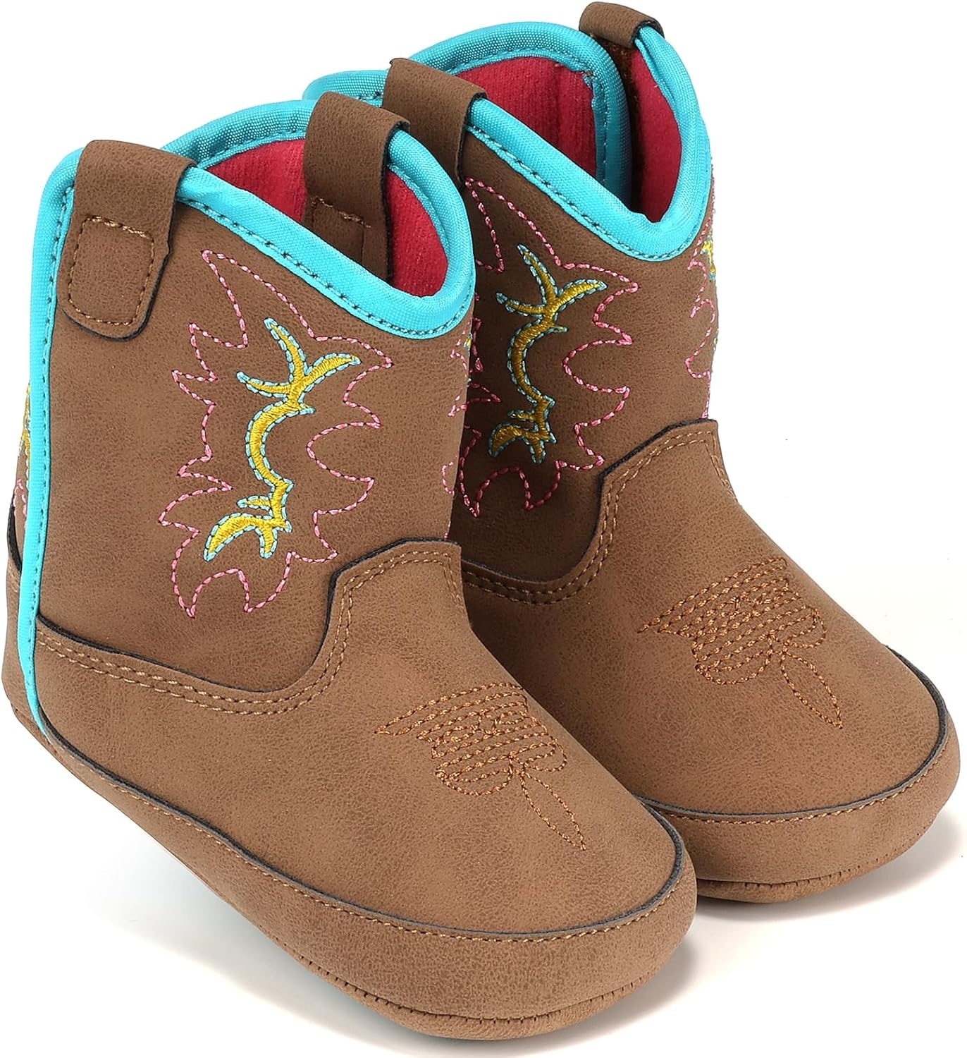 image:imageIUV Baby Boy Cowboy Boots Soft Bottom Infant Newborn Cowgirl Boots NonSlip Booties Cozy Easy to Put onBrown