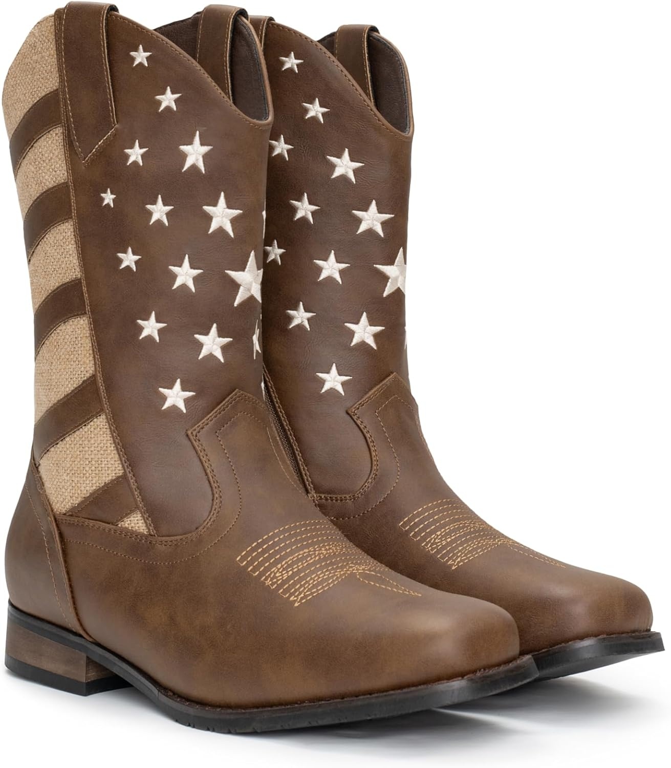 image:imageIUV Cowboy Boots For Men Western Boot Classic Embroidered Square Toe Traditional Hunting BootsBrown