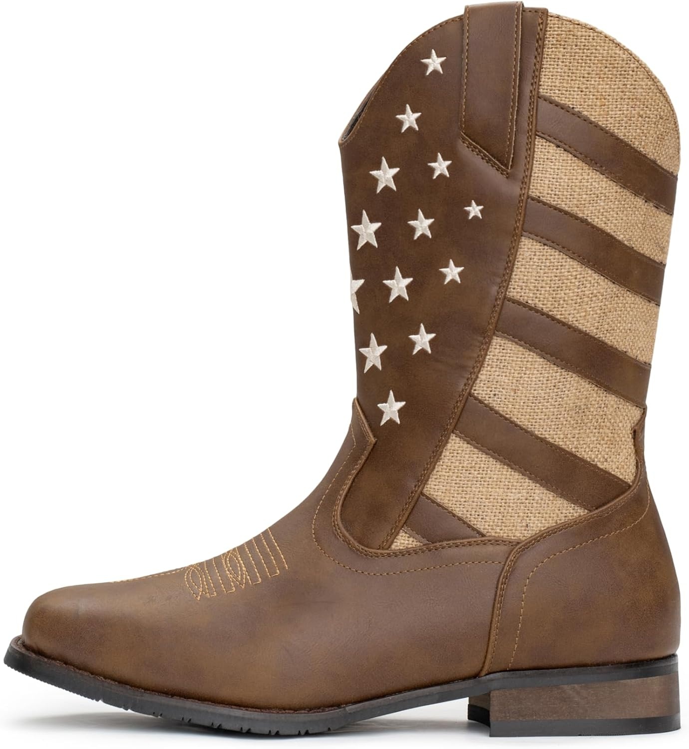 image:imageIUV Cowboy Boots For Men Western Boot Classic Embroidered Square Toe Traditional Hunting BootsBrown
