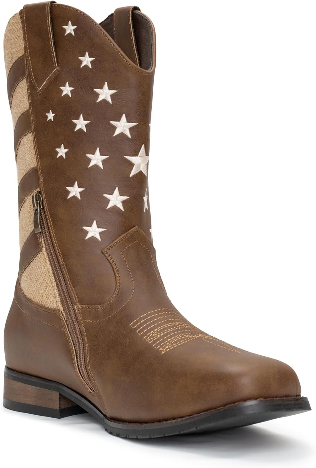 image:imageIUV Cowboy Boots For Men Western Boot Classic Embroidered Square Toe Traditional Hunting BootsBrown