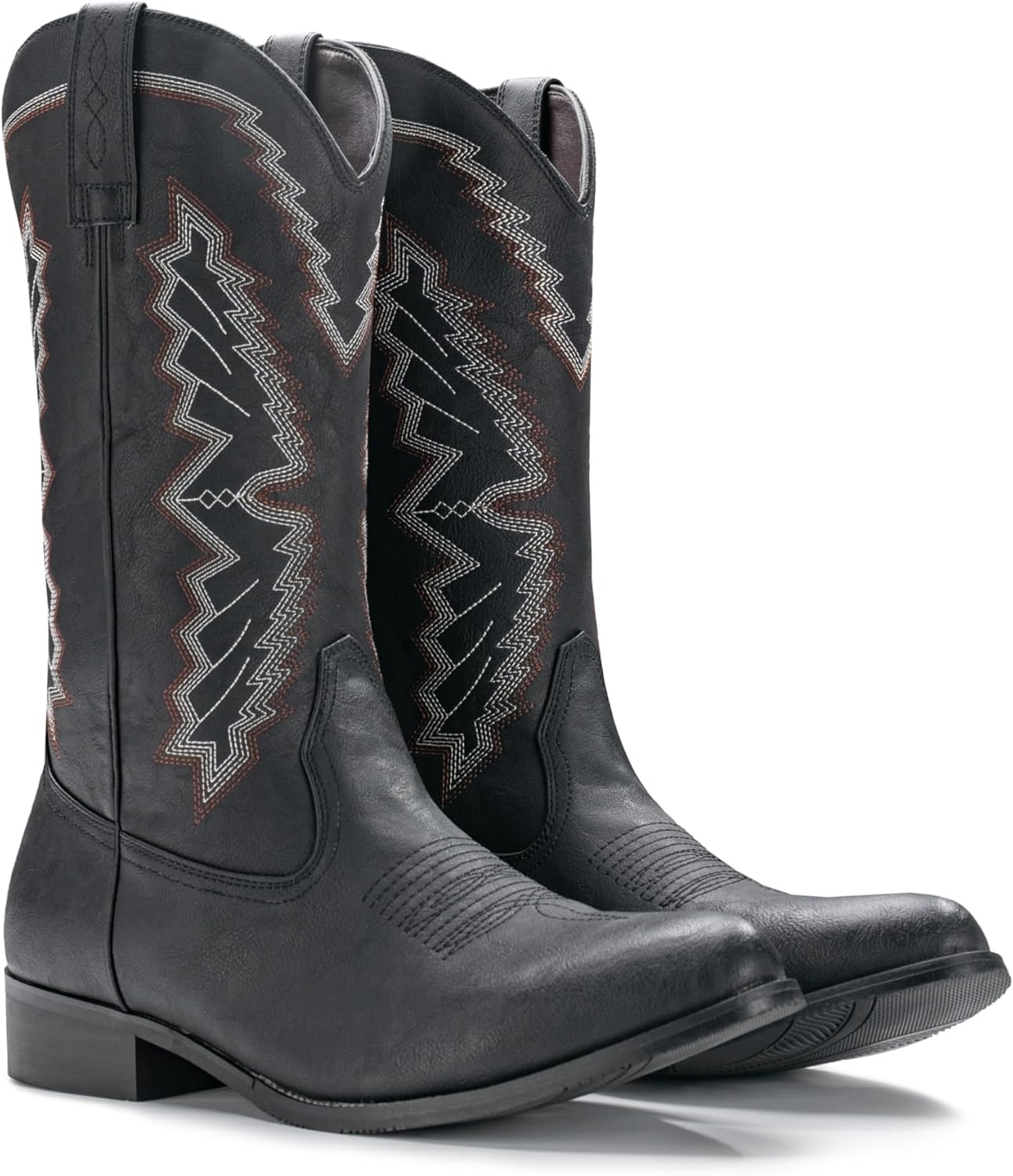image:imageIUV Cowboy Boots For Men Western Boot Embroidered Square Toe Traditional Hunting Working BootsBlack