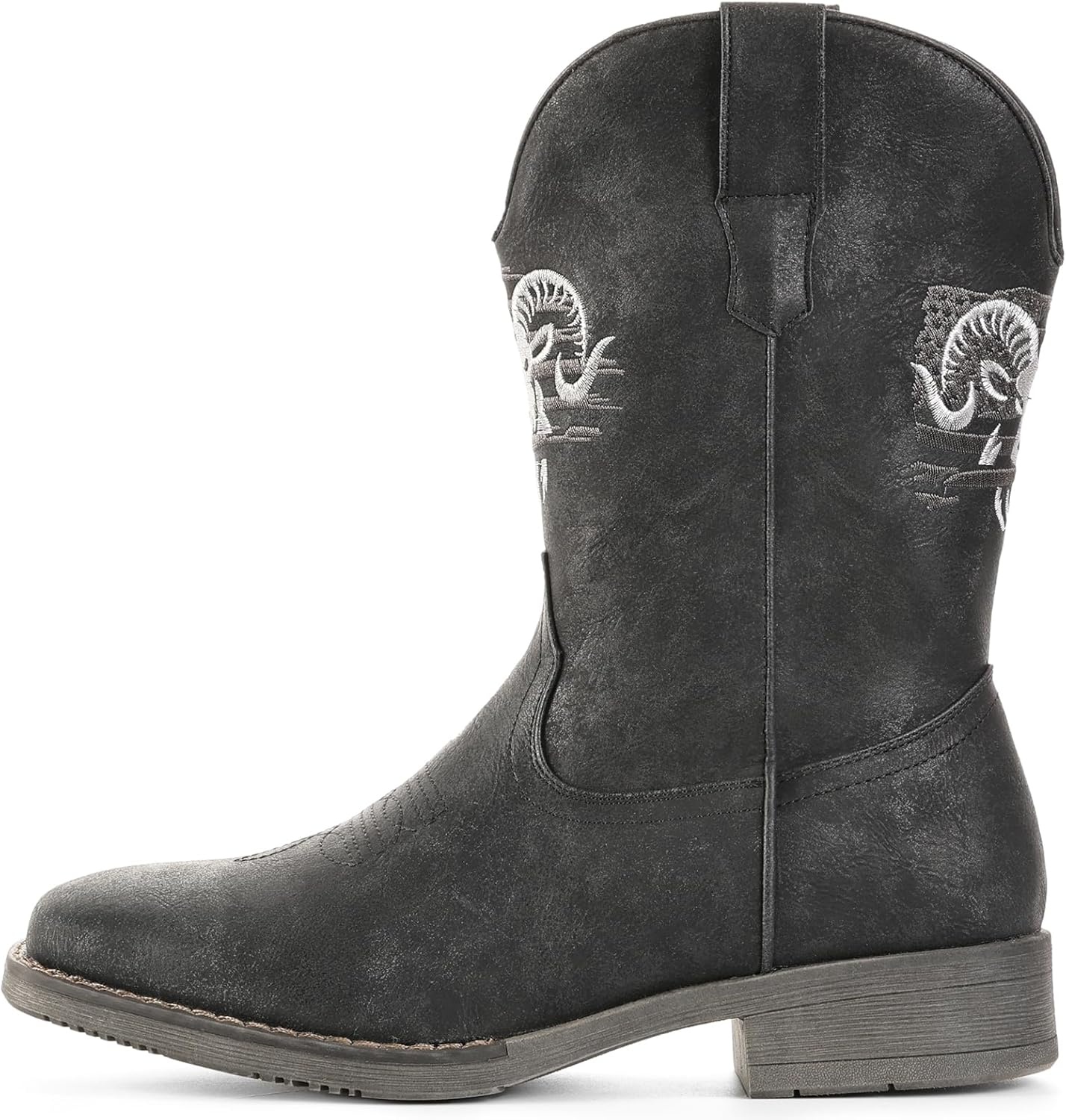 image:imageIUV Cowboy Boots for Men Square Toe Western Classic Embroidered Boots Durable Retro Country Pull on BootBlack