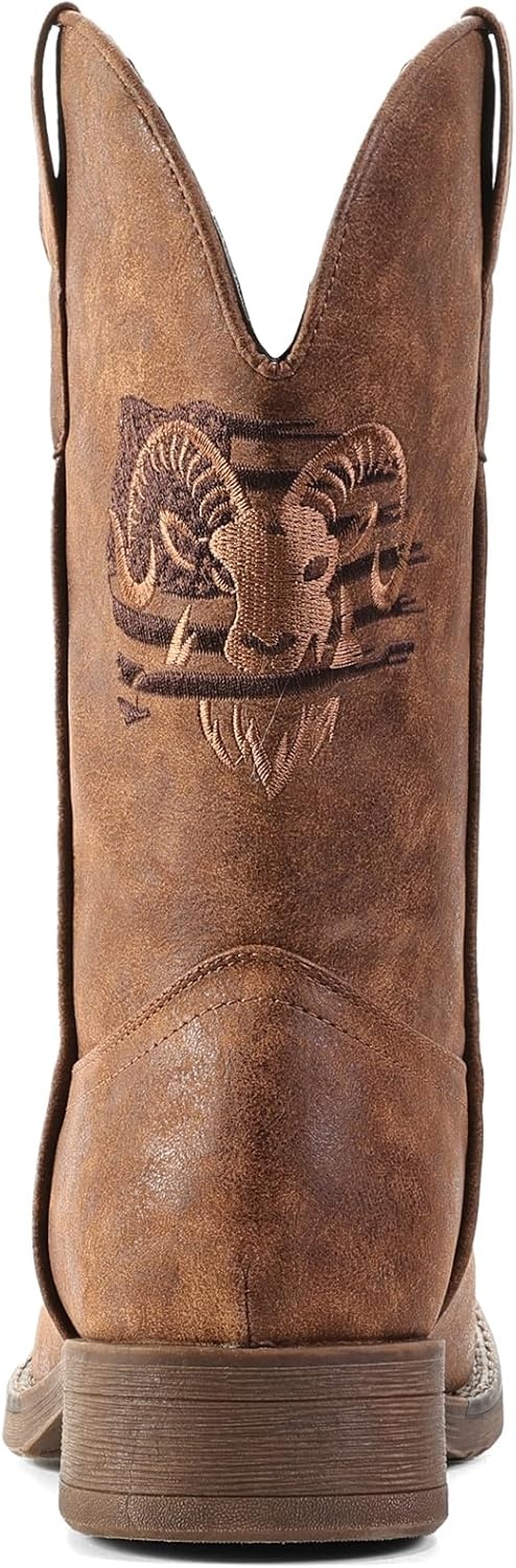 image:imageIUV Cowboy Boots for Men Square Toe Western Classic Embroidered Boots Durable Retro Country Pull on BootBrown