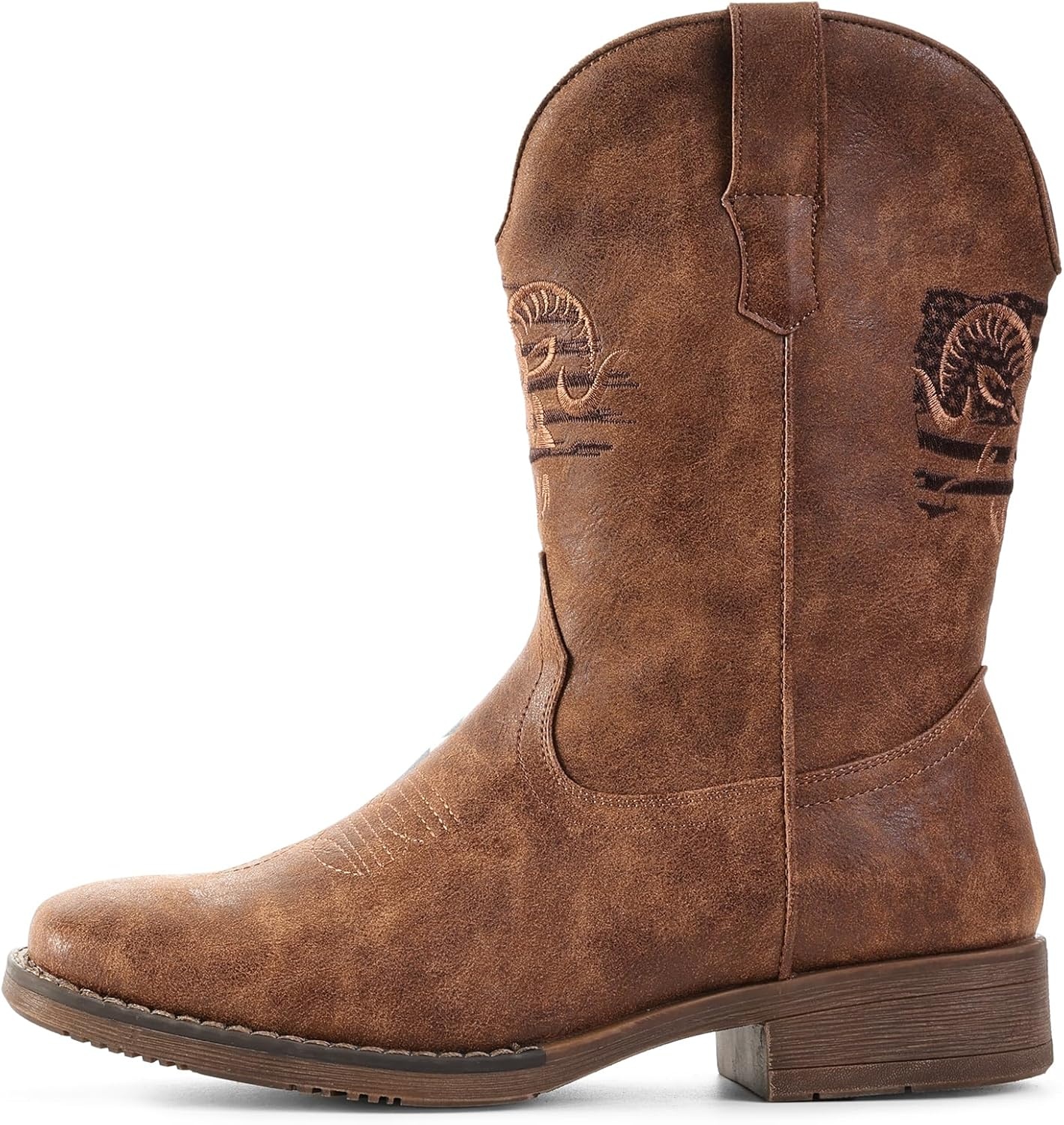 image:imageIUV Cowboy Boots for Men Square Toe Western Classic Embroidered Boots Durable Retro Country Pull on BootBrown