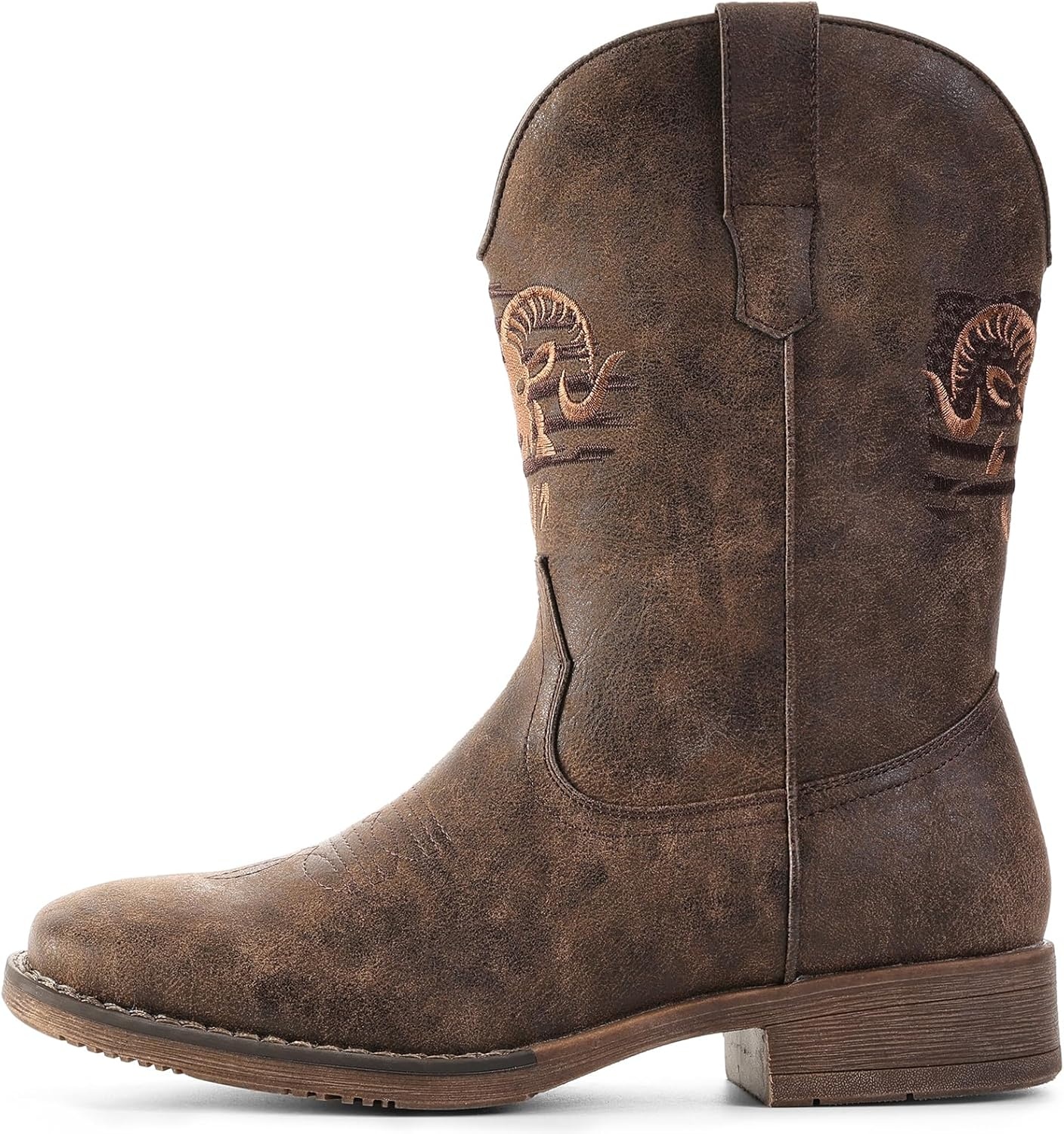 image:imageIUV Cowboy Boots for Men Square Toe Western Classic Embroidered Boots Durable Retro Country Pull on BootDark Brown