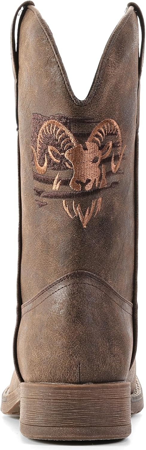 image:imageIUV Cowboy Boots for Men Square Toe Western Classic Embroidered Boots Durable Retro Country Pull on BootDark Brown
